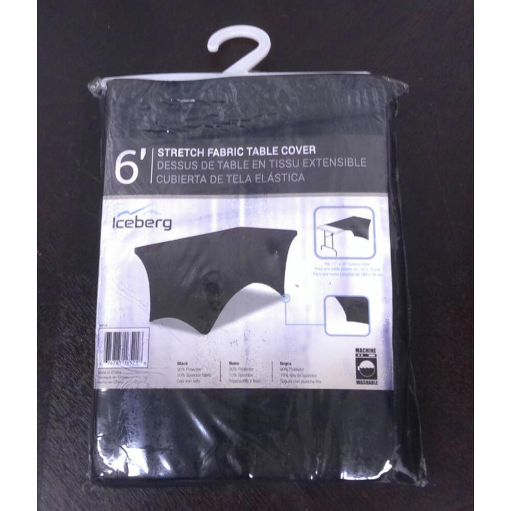 Iceberg 6' Stretch Fabric Table Cover  Polyester Spandex  Black New 72”x 30”